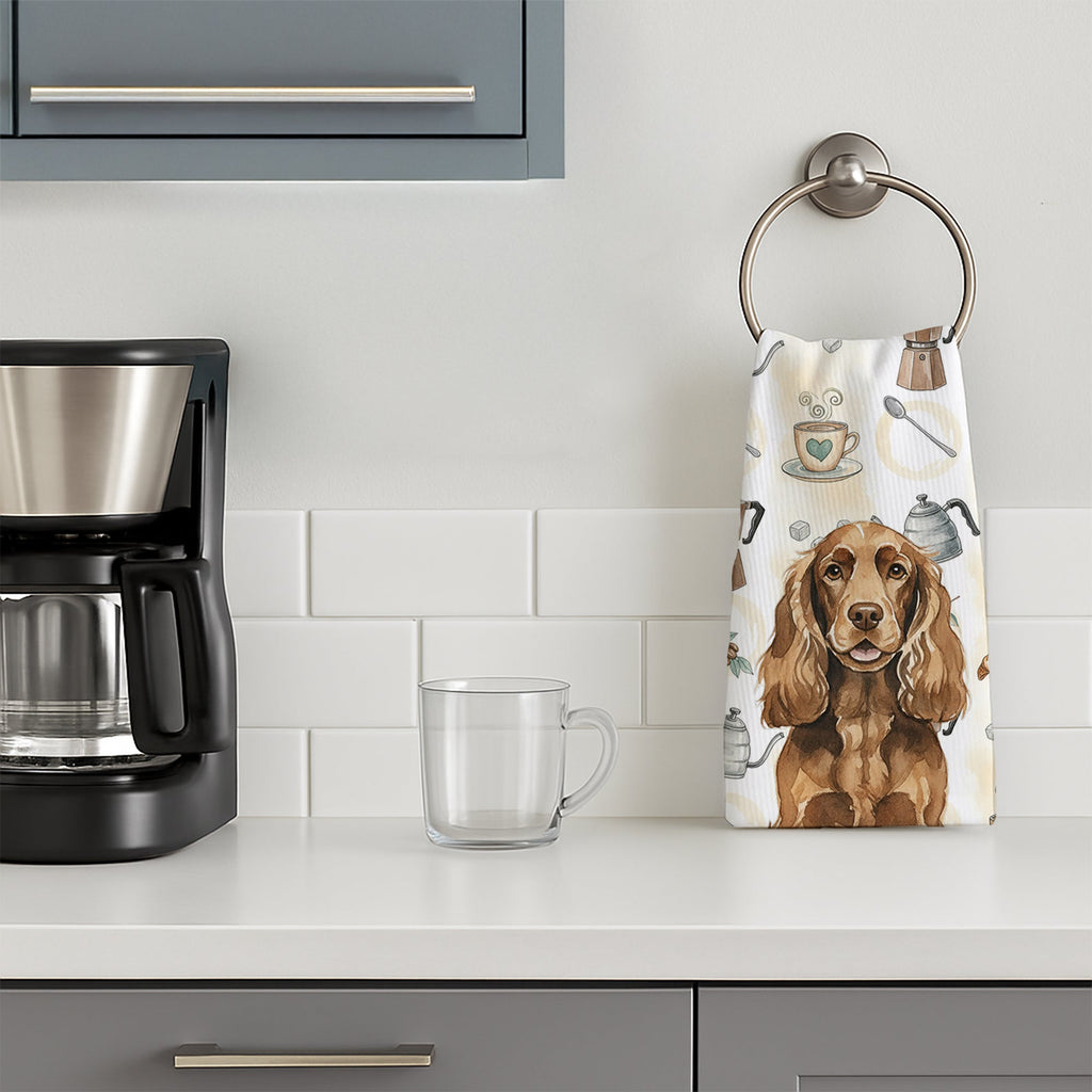 Liver English Cocker Spaniel Coffee Bar Kitchen Towel Velour Plush Front and Cotton Loop Back Machine Washable