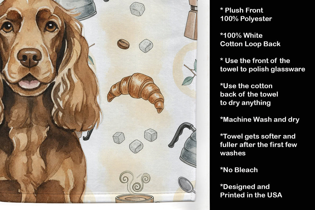 Liver English Cocker Spaniel Coffee Bar Kitchen Towel Velour Plush Front and Cotton Loop Back Machine Washable