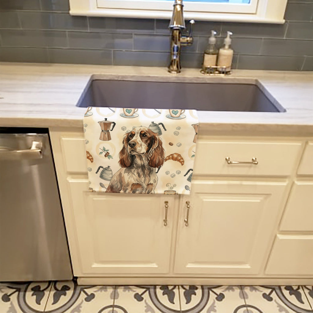 Liver Roan English Cocker Spaniel Coffee Bar Kitchen Towel Velour Plush Front and Cotton Loop Back Machine Washable