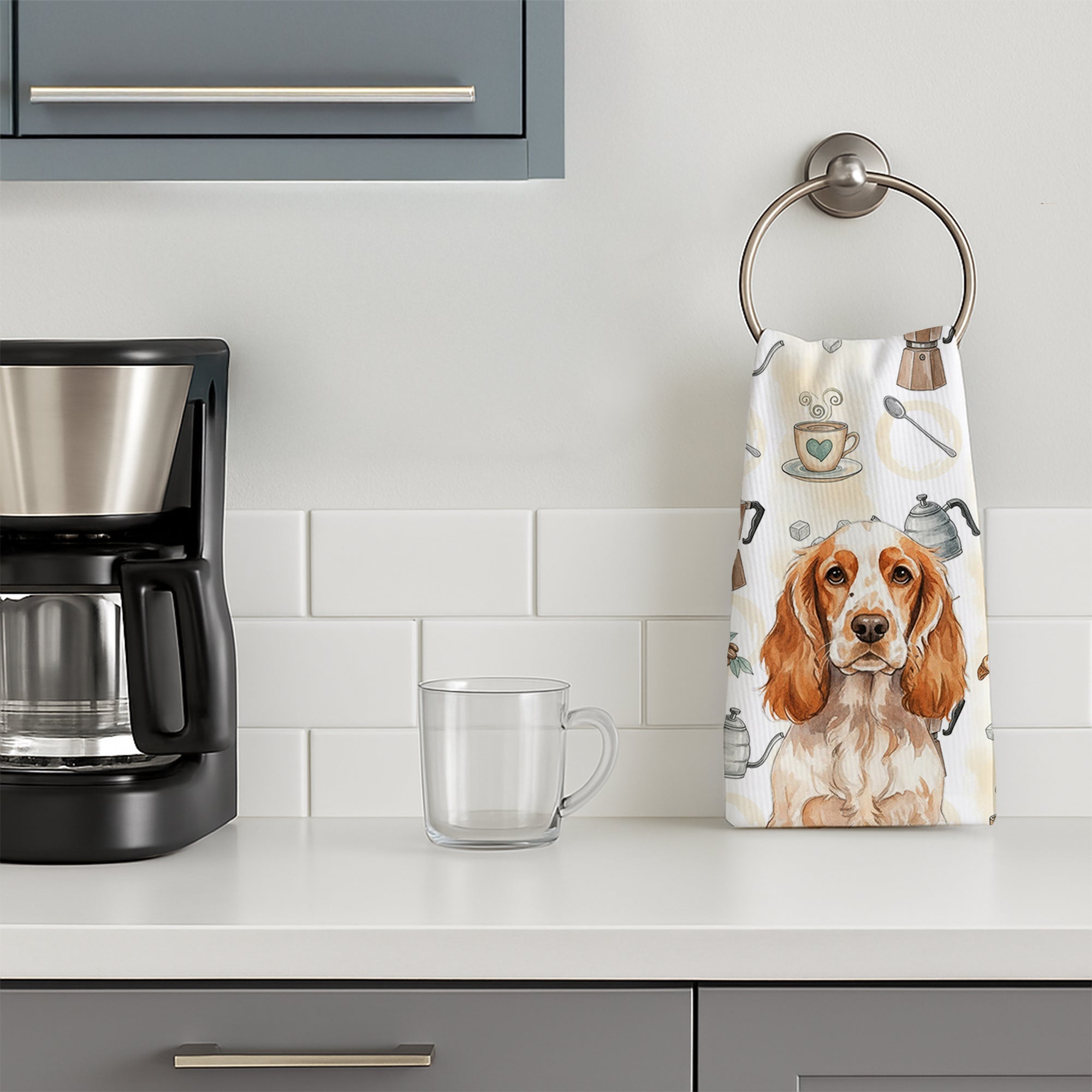 Orange Roan English Cocker Spaniel Coffee Bar Kitchen Towel Velour Plush Front and Cotton Loop Back Machine Washable