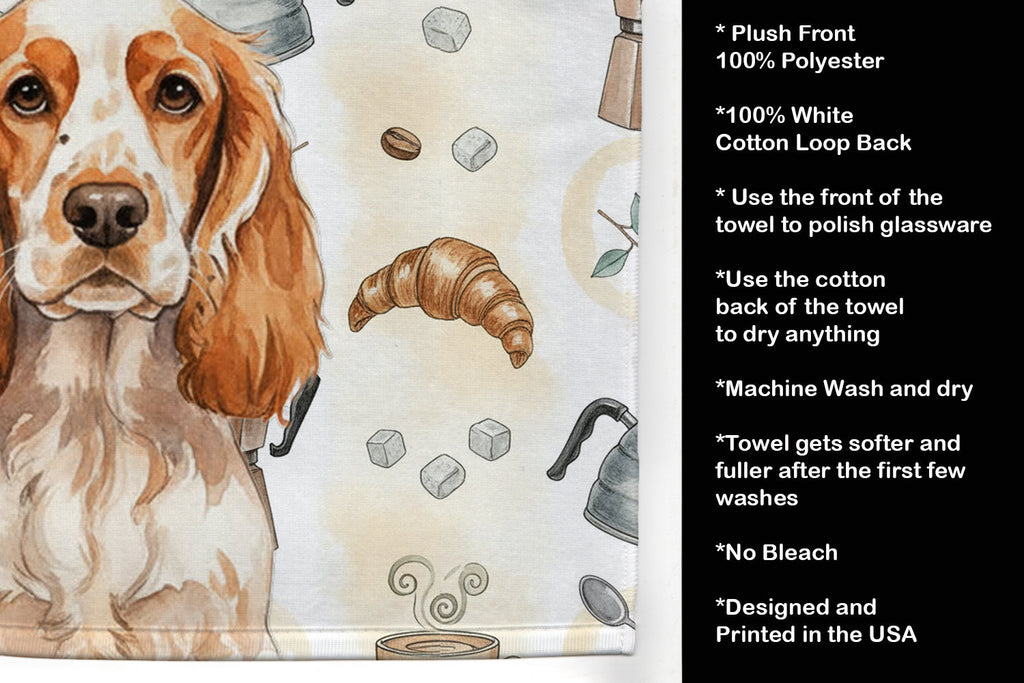 Orange Roan English Cocker Spaniel Coffee Bar Kitchen Towel Velour Plush Front and Cotton Loop Back Machine Washable