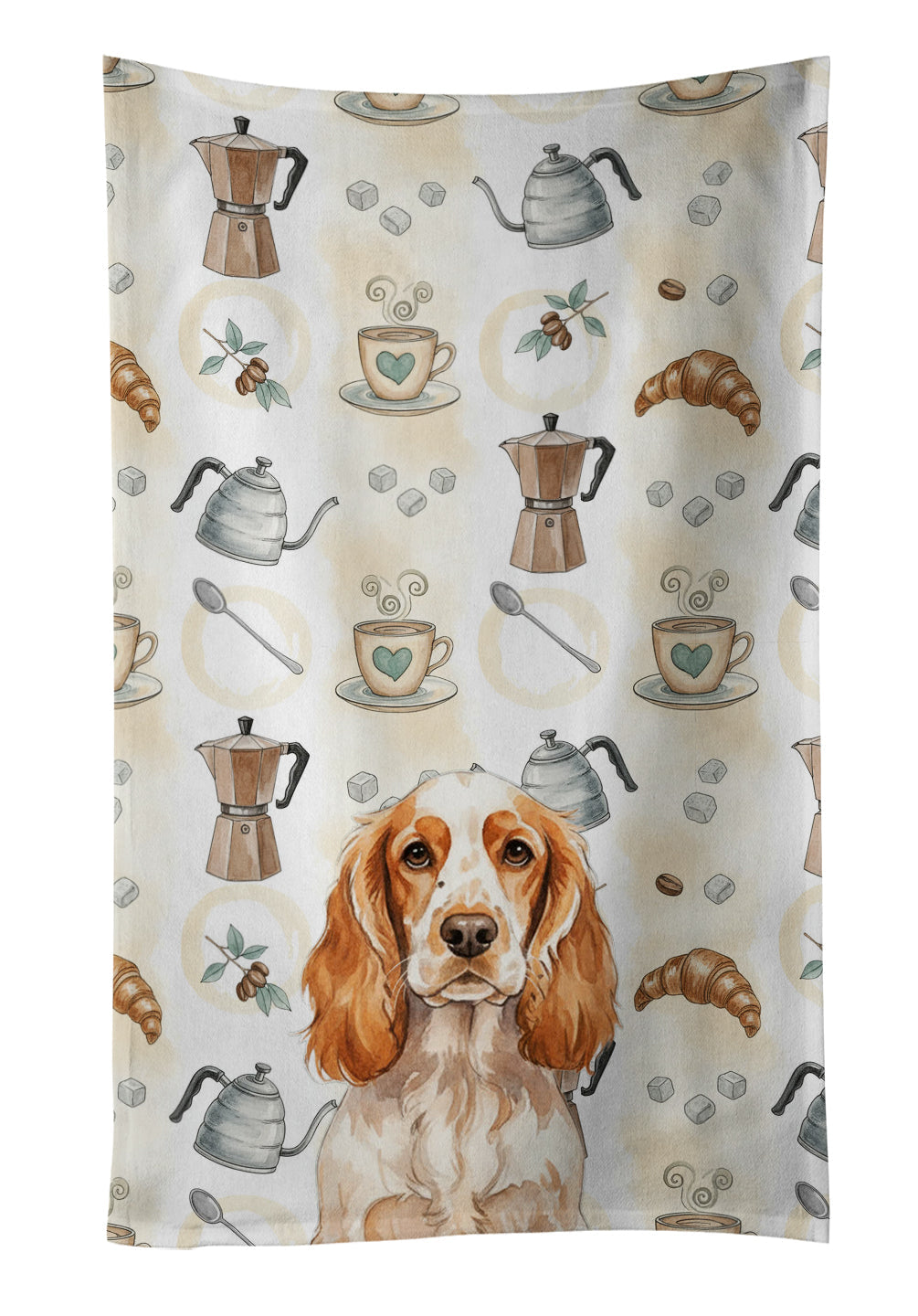Orange Roan English Cocker Spaniel Coffee Bar Kitchen Towel Velour Plush Front and Cotton Loop Back Machine Washable