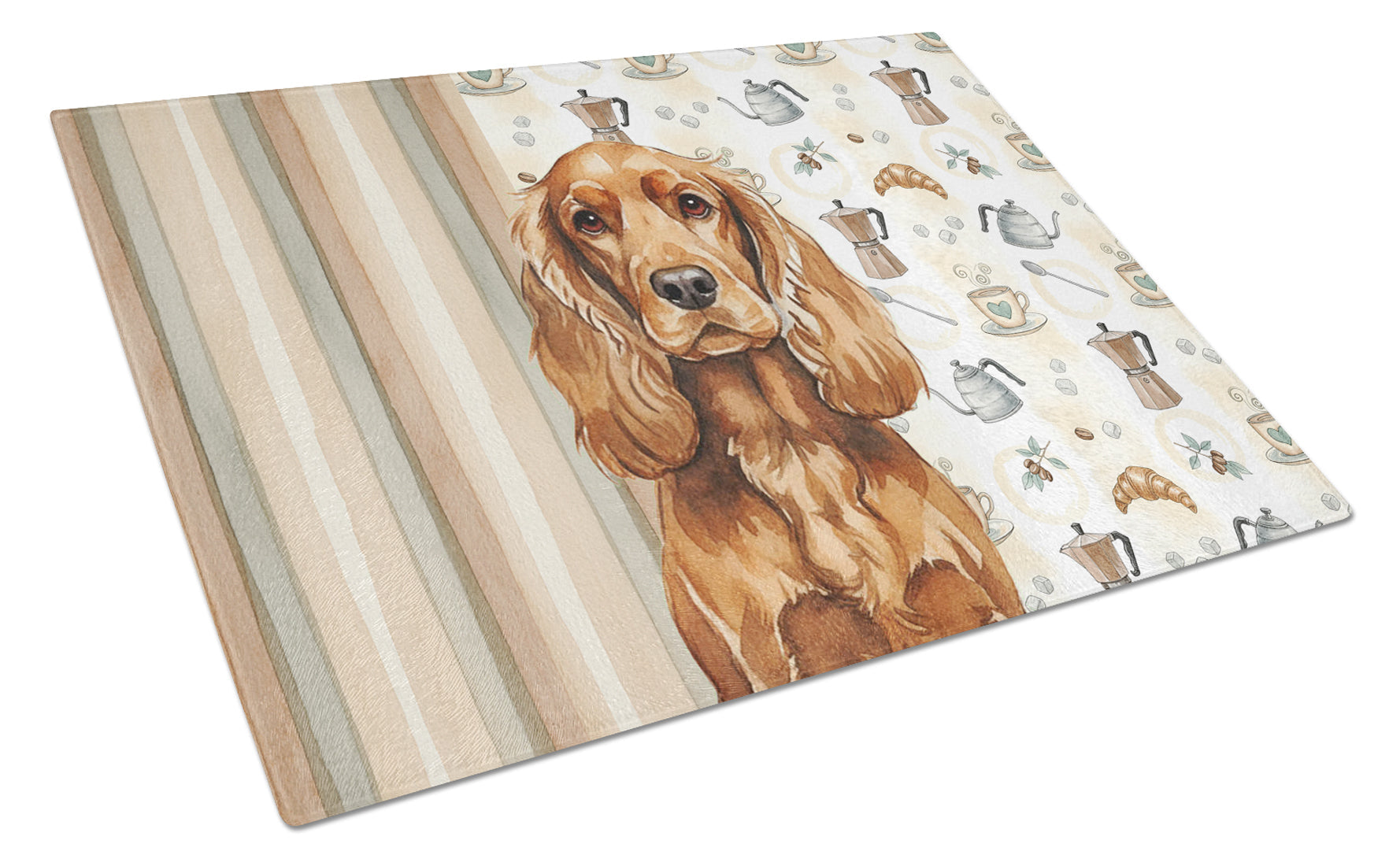 Red English Cocker Spaniel Coffee Bar Cutting Board Tempered Glass Kitchen Cutting Surface, Heat Resistant Chopping, Non-Slip Feet, Food Prep & Serving