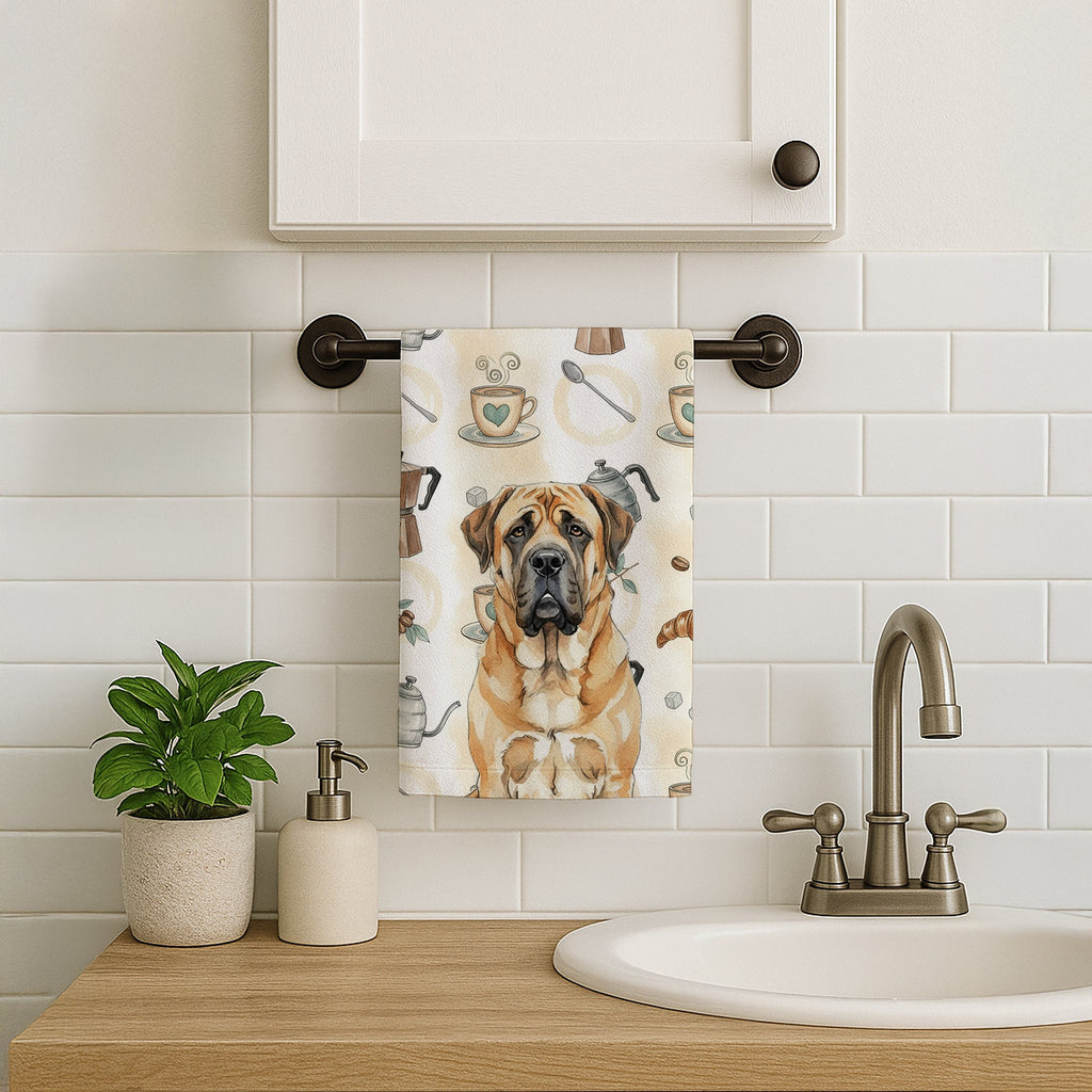 Apricot English Mastiff Coffee Bar Kitchen Towel Velour Plush Front and Cotton Loop Back Machine Washable