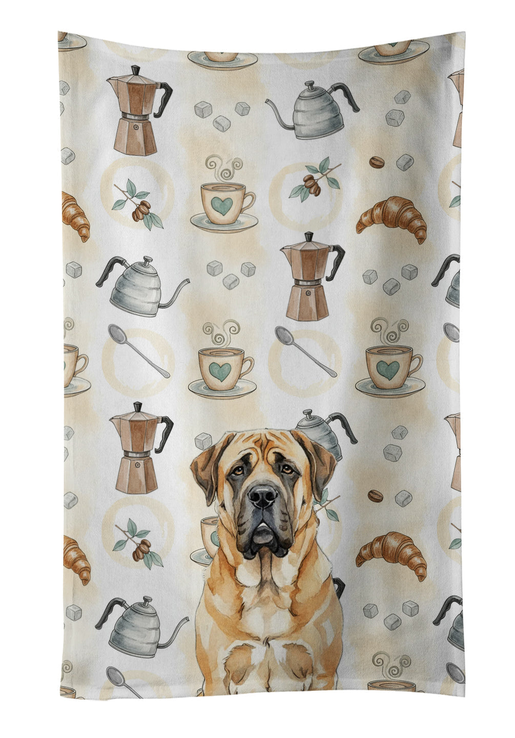 Apricot English Mastiff Coffee Bar Kitchen Towel Velour Plush Front and Cotton Loop Back Machine Washable
