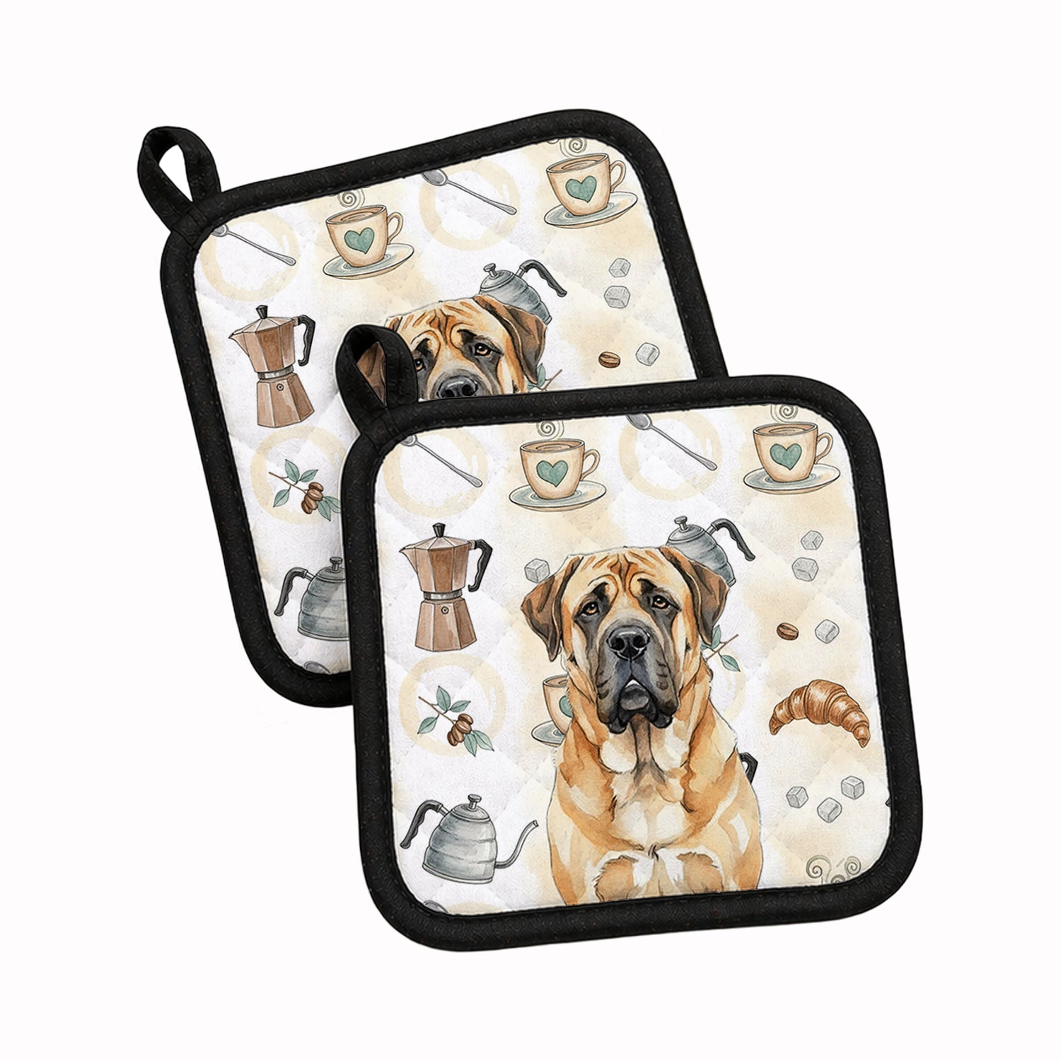 Apricot English Mastiff Coffee Bar Pot Holder Set of 2 Heat Resistant Quilted Hot Pads 7.5 x 7.5 Inch, Insulated Kitchen Trivets for Cooking & Baking