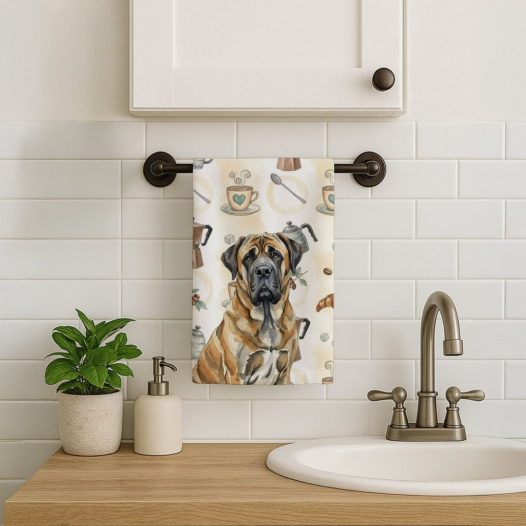 Brindle English Mastiff Coffee Bar Kitchen Towel Velour Plush Front and Cotton Loop Back Machine Washable