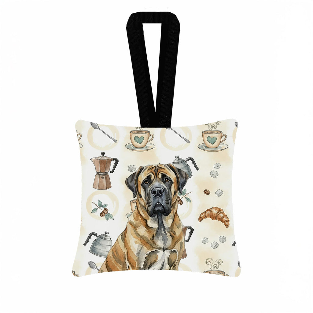 Brindle English Mastiff Coffee Bar Hanging Square Fabric Ornament 3.5 � 3.5 Decorative Door-Knob & Tree Hanger, Soft Fabric
