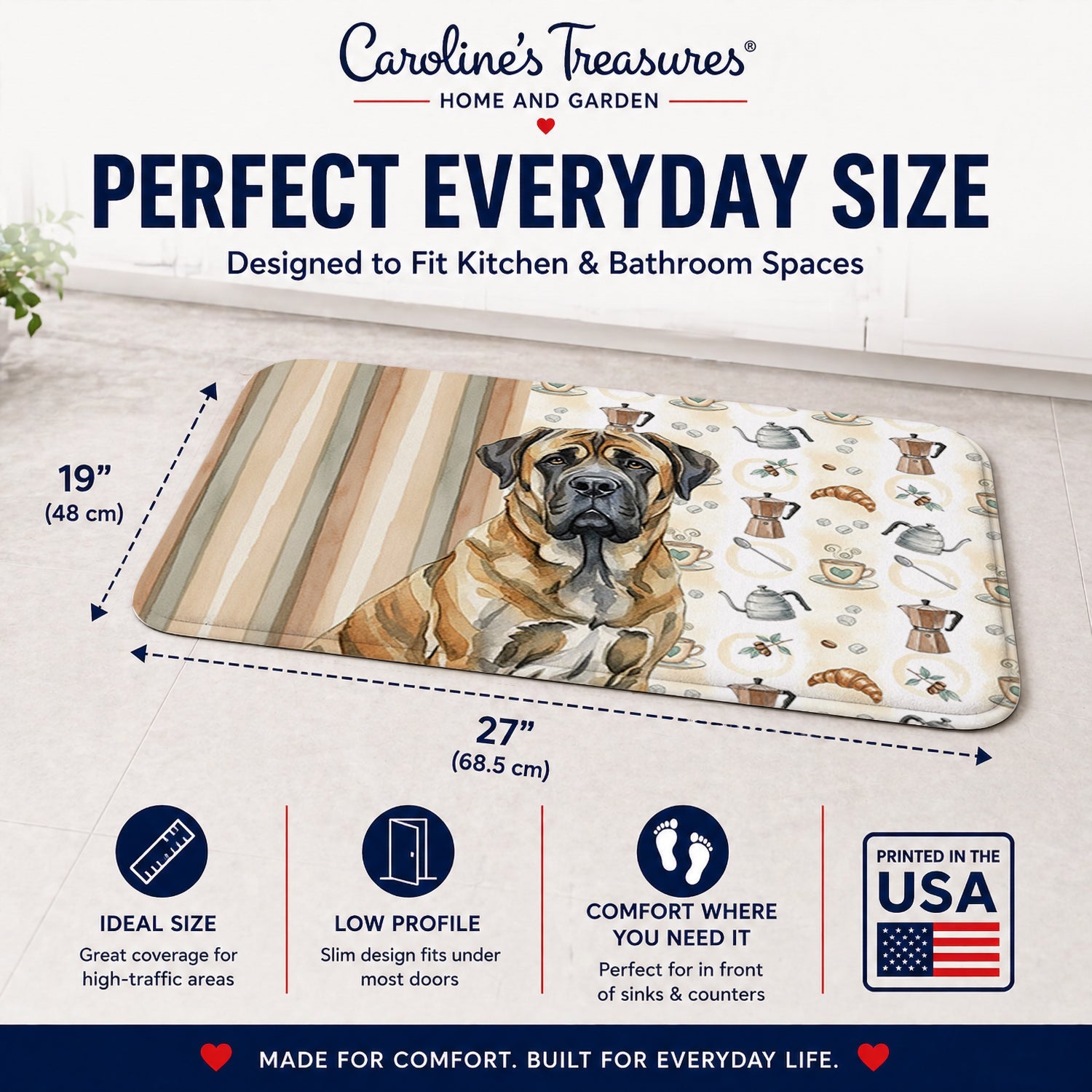 Brindle English Mastiff Coffee Bar Memory Foam Kitchen Mat Machine Washable Anti-Fatigue Cushion Comfort Bath or Kitchen Rug