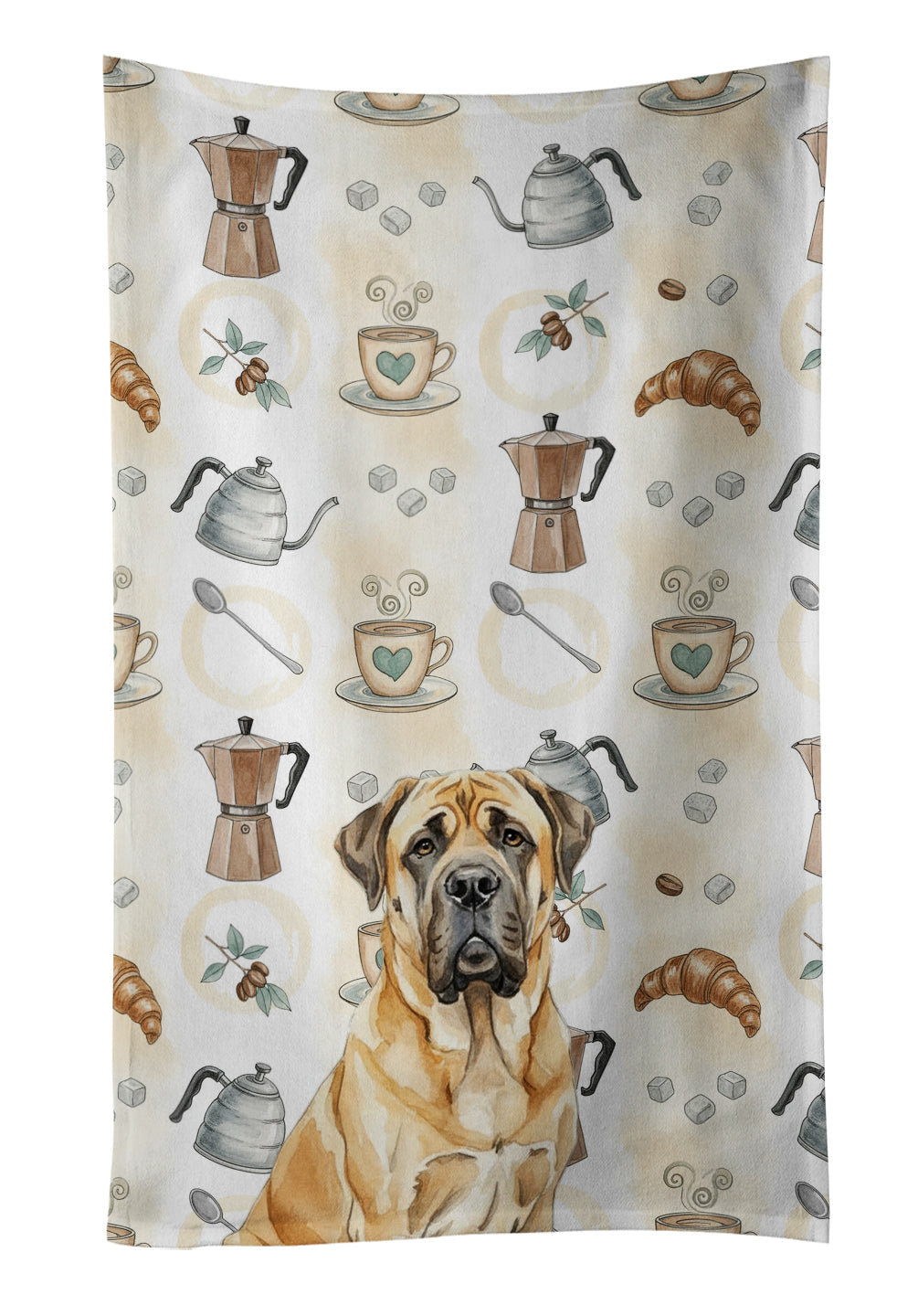 Fawn English Mastiff Coffee Bar Kitchen Towel Velour Plush Front and Cotton Loop Back Machine Washable