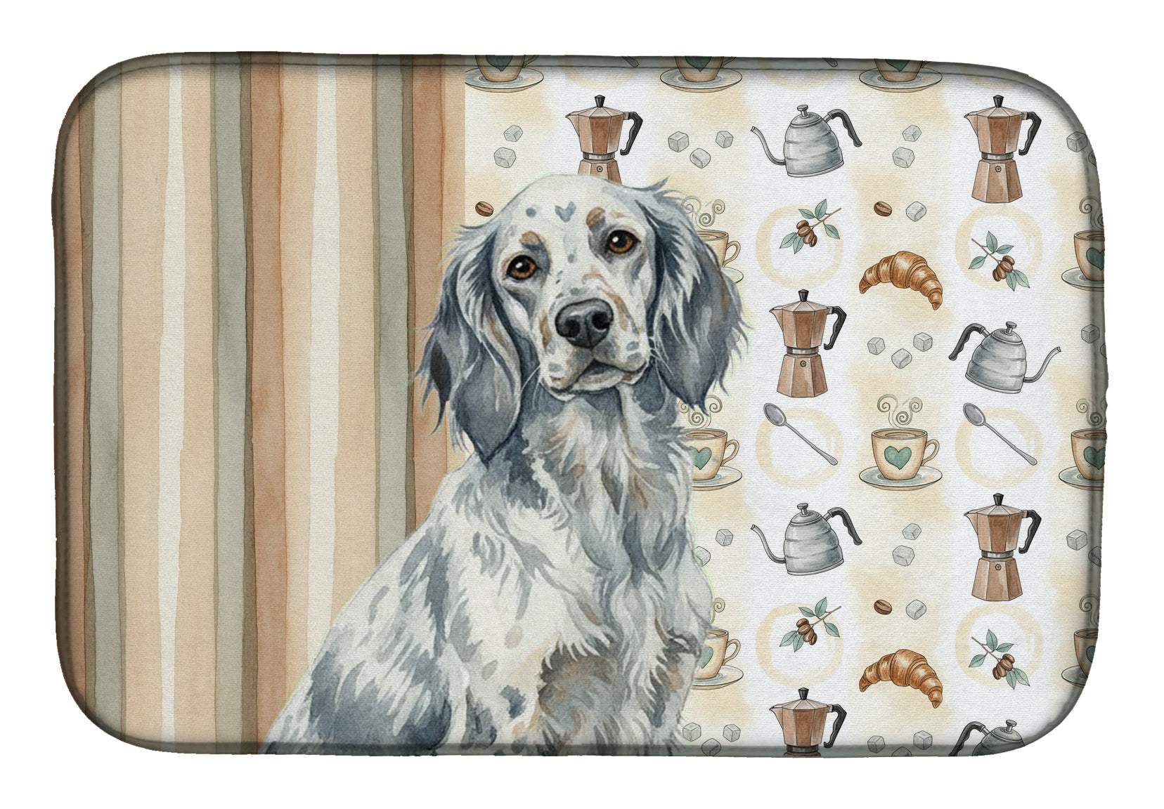 Blue Belton English Setter Coffee Bar Dish Drying Mat Absorbent Dish Drying Mat Pad for Kitchen Counter Dish Drainer Mat for Countertop, 14 x 21", Multicolor