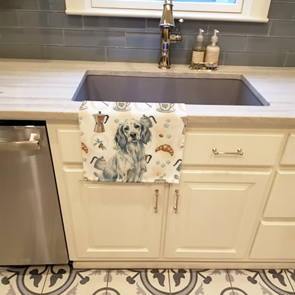 Blue Belton English Setter Coffee Bar Kitchen Towel Velour Plush Front and Cotton Loop Back Machine Washable
