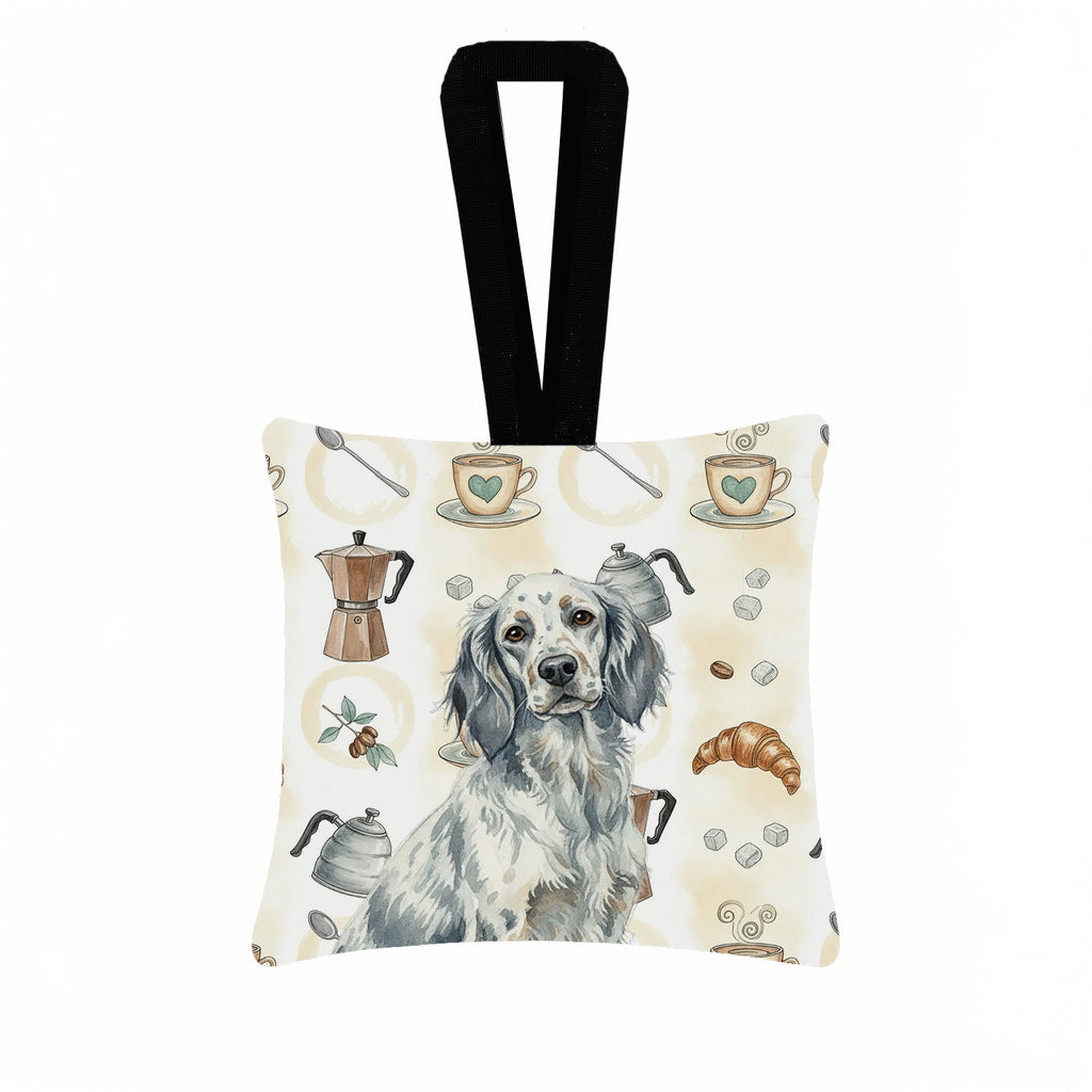 Blue Belton English Setter Coffee Bar Hanging Square Fabric Ornament 3.5 � 3.5 Decorative Door-Knob & Tree Hanger, Soft Fabric