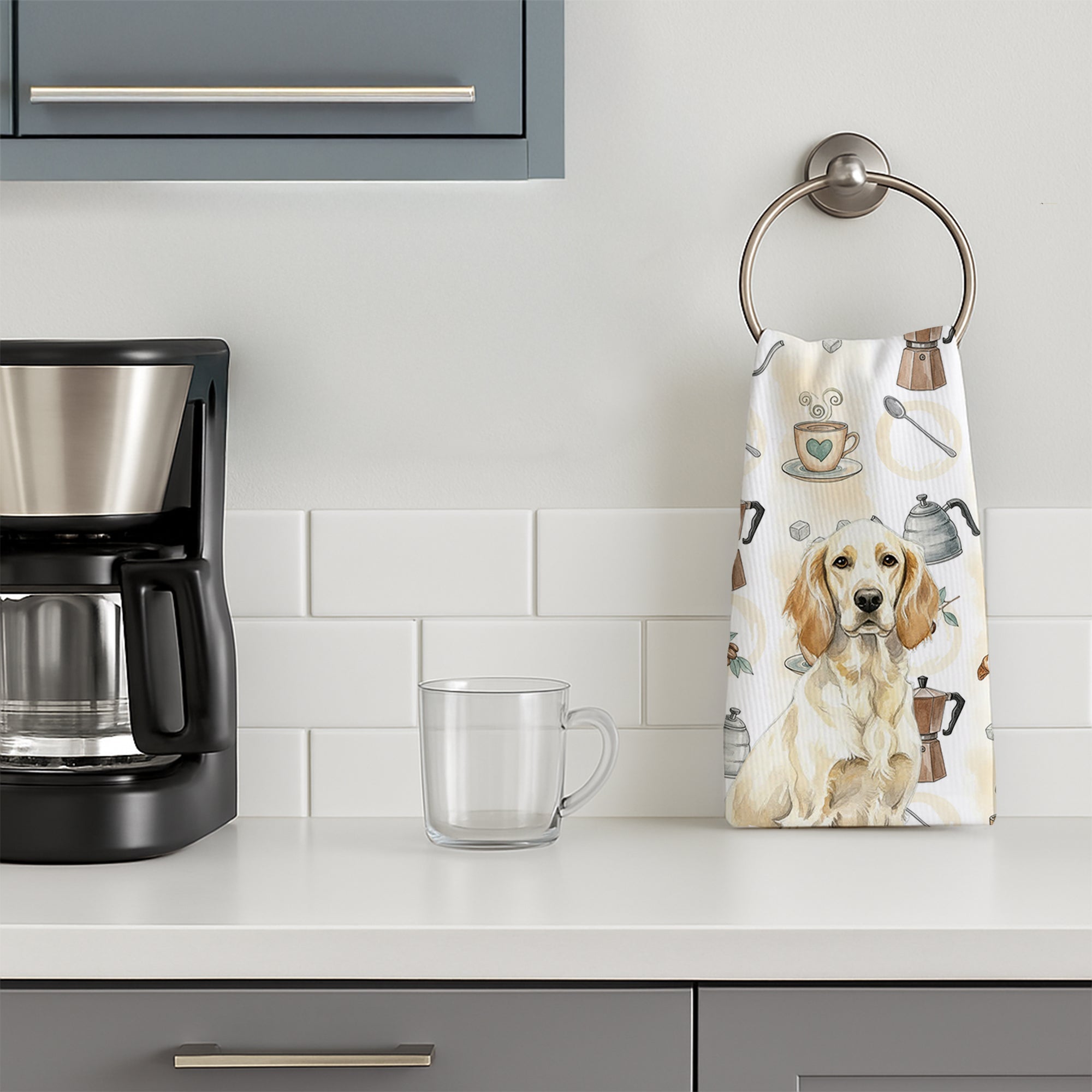 Lemon Belton English Setter Coffee Bar Kitchen Towel Velour Plush Front and Cotton Loop Back Machine Washable