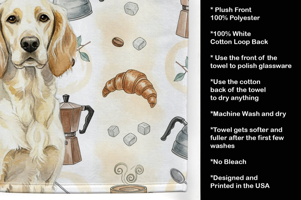 Lemon Belton English Setter Coffee Bar Kitchen Towel Velour Plush Front and Cotton Loop Back Machine Washable