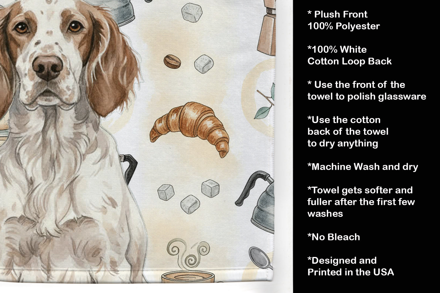 Liver Belton English Setter Coffee Bar Kitchen Towel Velour Plush Front and Cotton Loop Back Machine Washable