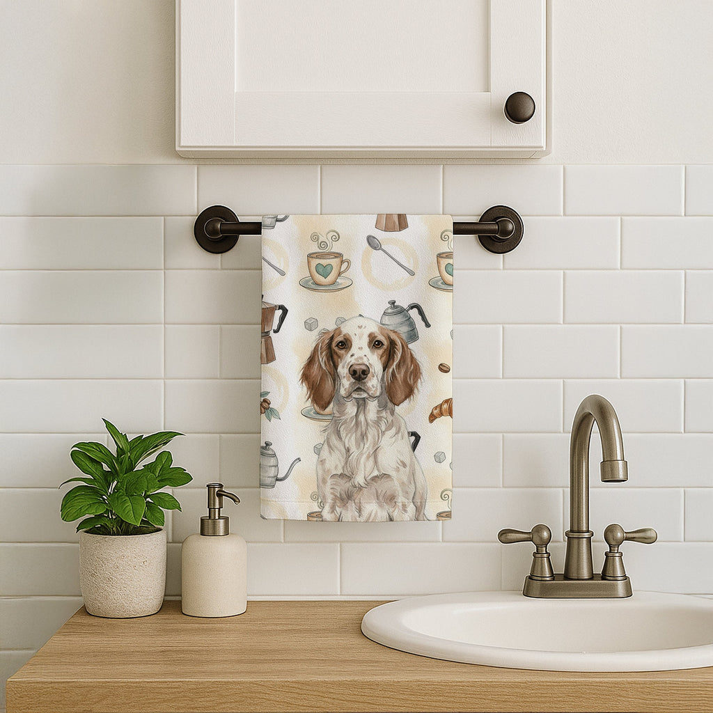 Liver Belton English Setter Coffee Bar Kitchen Towel Velour Plush Front and Cotton Loop Back Machine Washable