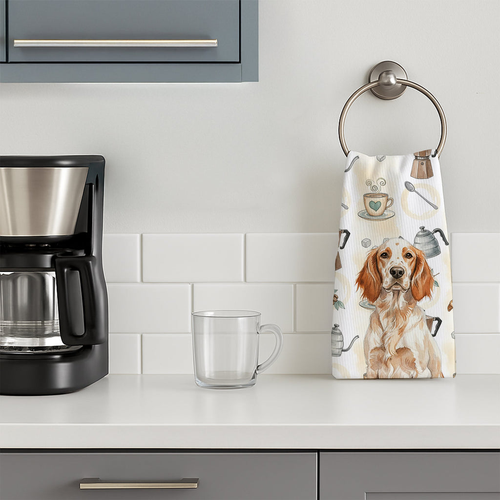 Orange Belton English Setter Coffee Bar Kitchen Towel Velour Plush Front and Cotton Loop Back Machine Washable