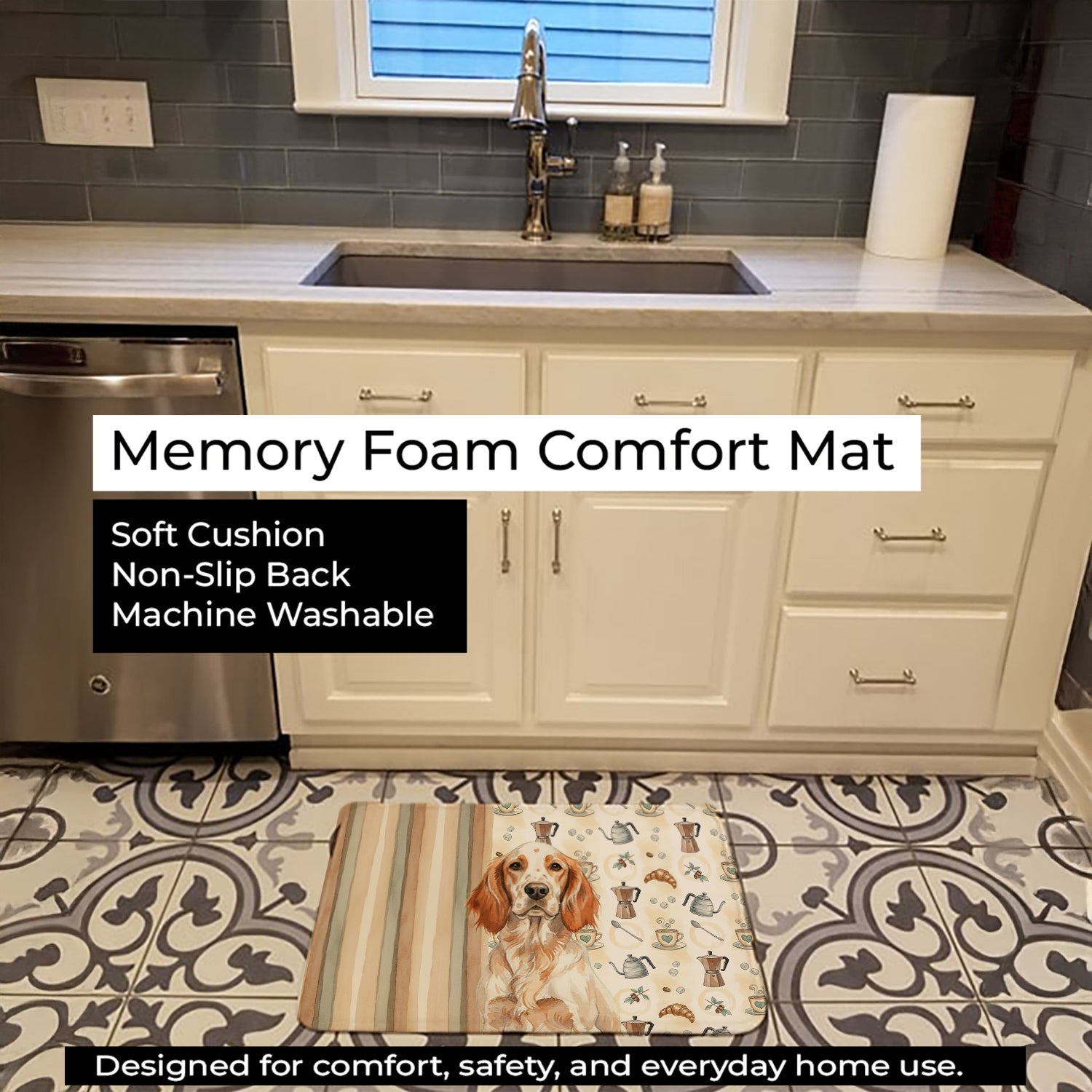 Orange Belton English Setter Coffee Bar Memory Foam Kitchen Mat Machine Washable Anti-Fatigue Cushion Comfort Bath or Kitchen Rug