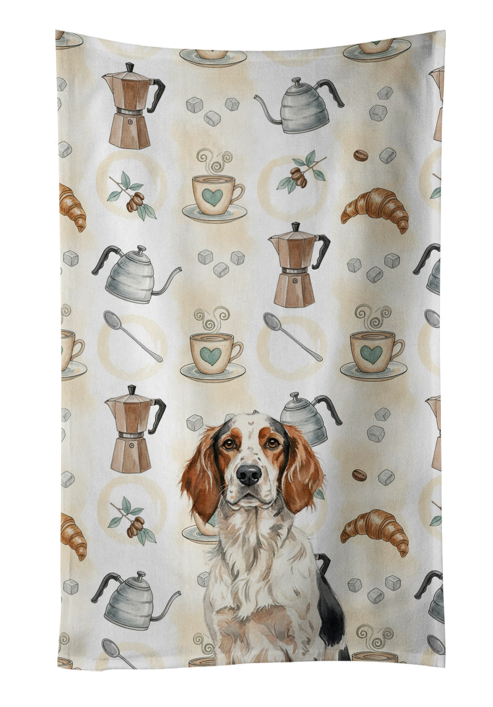 Tricolor English Setter Coffee Bar Kitchen Towel Velour Plush Front and Cotton Loop Back Machine Washable