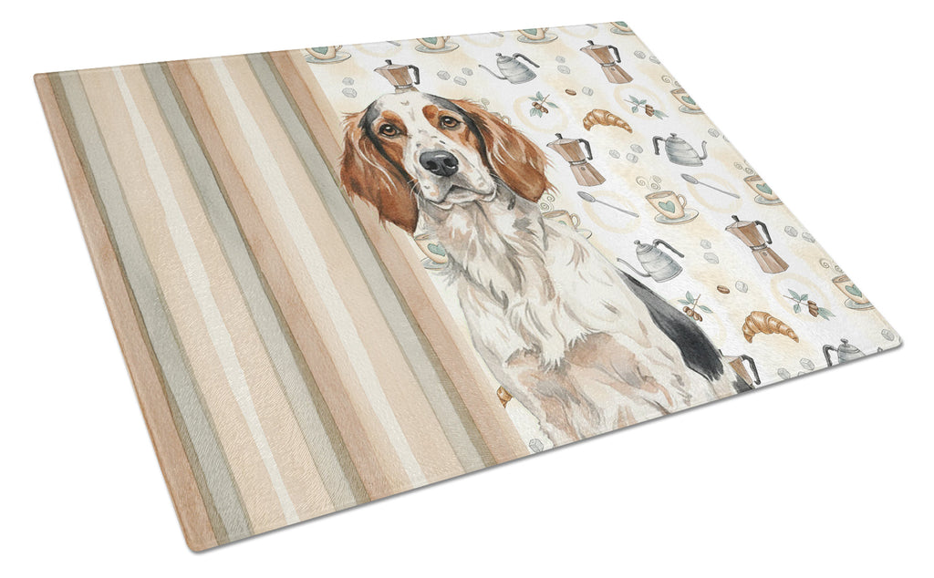 Tricolor English Setter Coffee Bar Cutting Board Tempered Glass Kitchen Cutting Surface, Heat Resistant Chopping, Non-Slip Feet, Food Prep & Serving