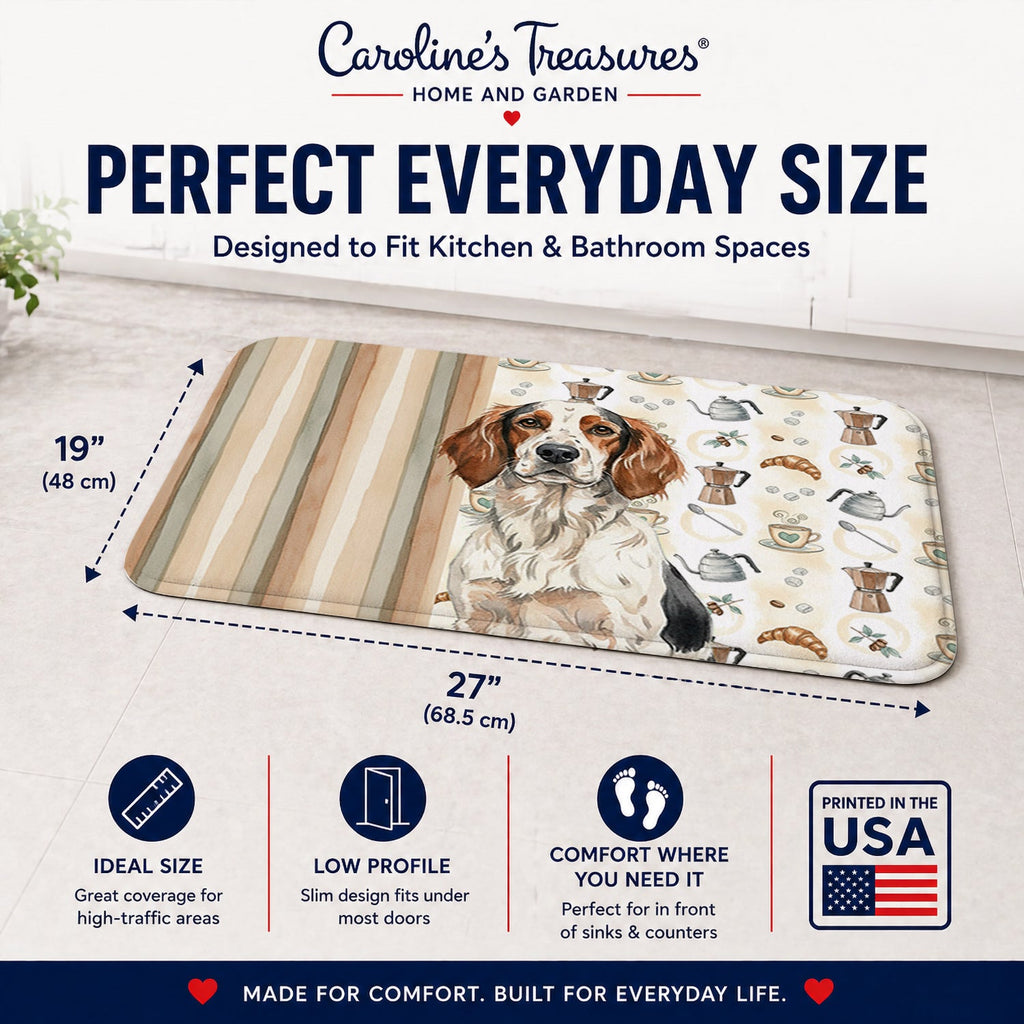 Tricolor English Setter Coffee Bar Memory Foam Kitchen Mat Machine Washable Anti-Fatigue Cushion Comfort Bath or Kitchen Rug