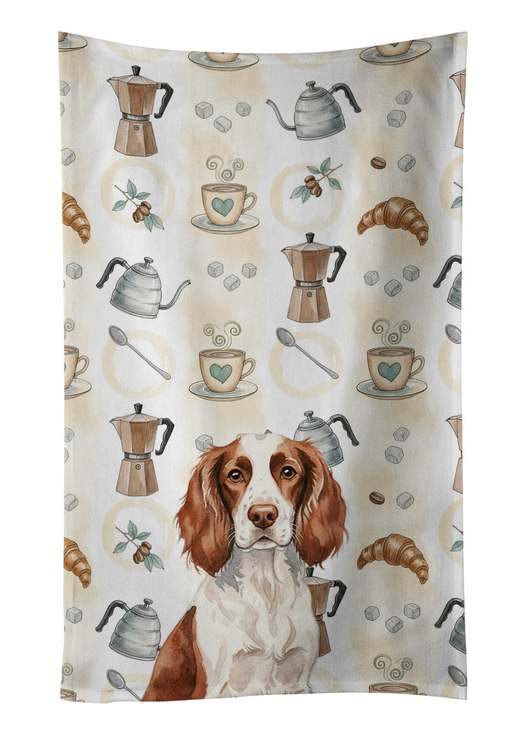 Liver and White English Springer Spaniel Coffee Bar Kitchen Towel Velour Plush Front and Cotton Loop Back Machine Washable