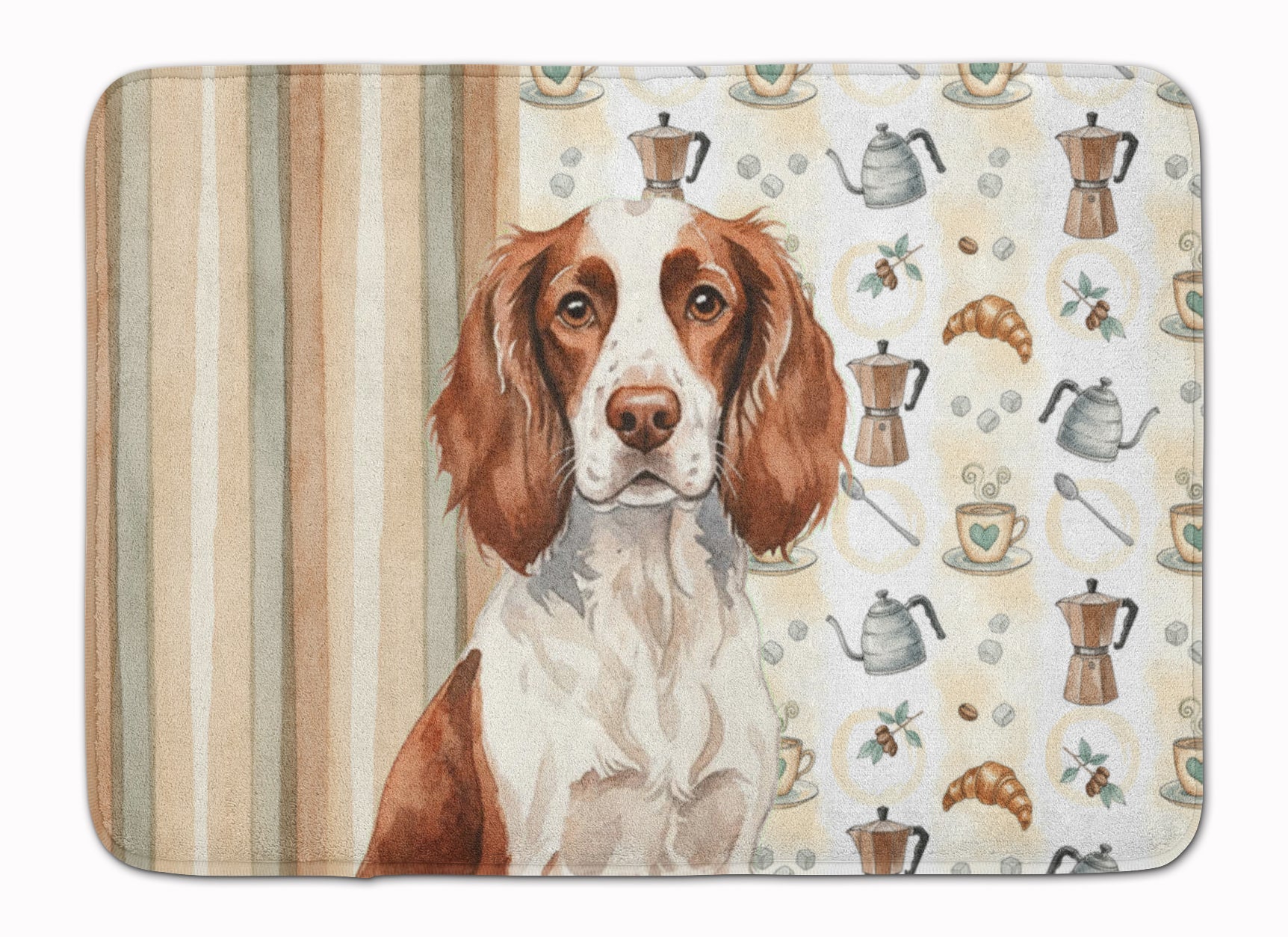 Liver and White English Springer Spaniel Coffee Bar Memory Foam Kitchen Mat Machine Washable Anti-Fatigue Cushion Comfort Bath or Kitchen Rug