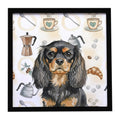 Black and Tan English Toy Spaniel Coffee Bar Framed Metal Print Bathroom, Kitchen, Office, Home Decor Wall Art Ready to Hang, Square, 8X8