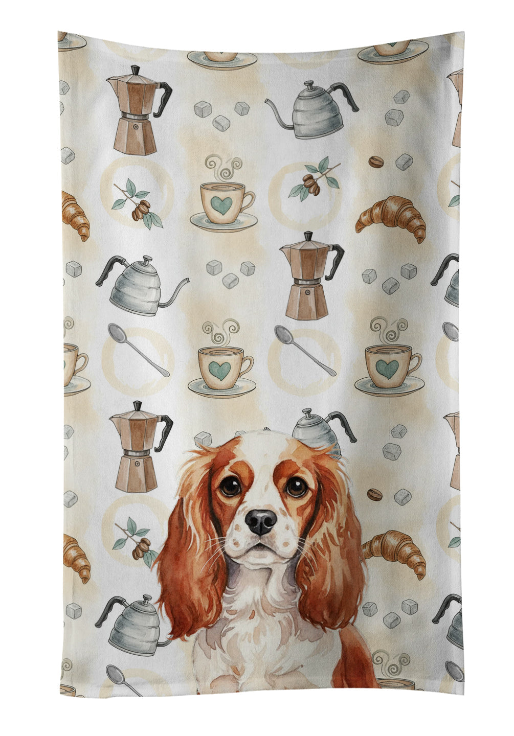 Blenheim English Toy Spaniel Coffee Bar Kitchen Towel Velour Plush Front and Cotton Loop Back Machine Washable