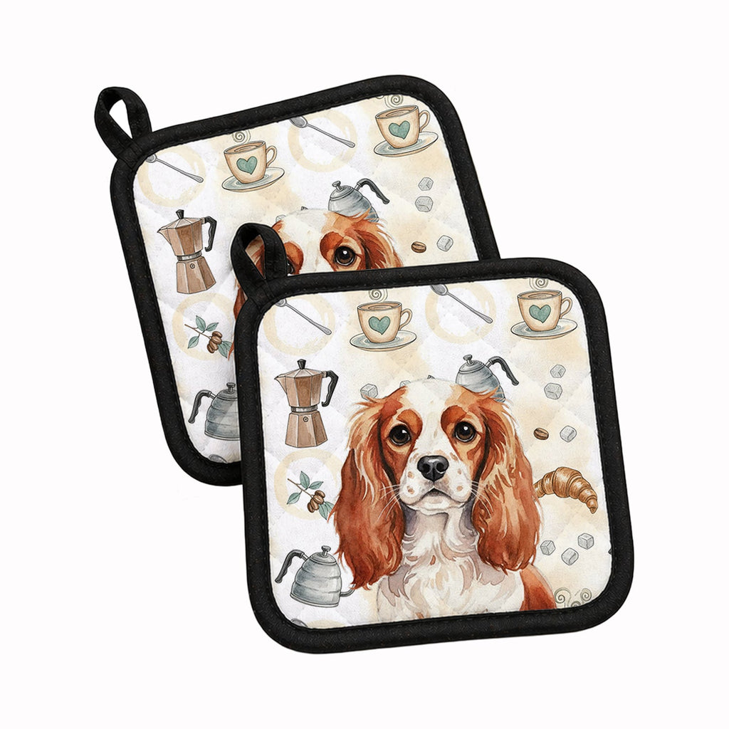Blenheim English Toy Spaniel Coffee Bar Pot Holder Set of 2 Heat Resistant Quilted Hot Pads 7.5 x 7.5 Inch, Insulated Kitchen Trivets for Cooking & Baking