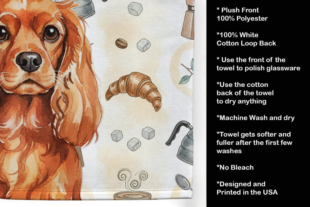 Ruby English Toy Spaniel Coffee Bar Kitchen Towel Velour Plush Front and Cotton Loop Back Machine Washable
