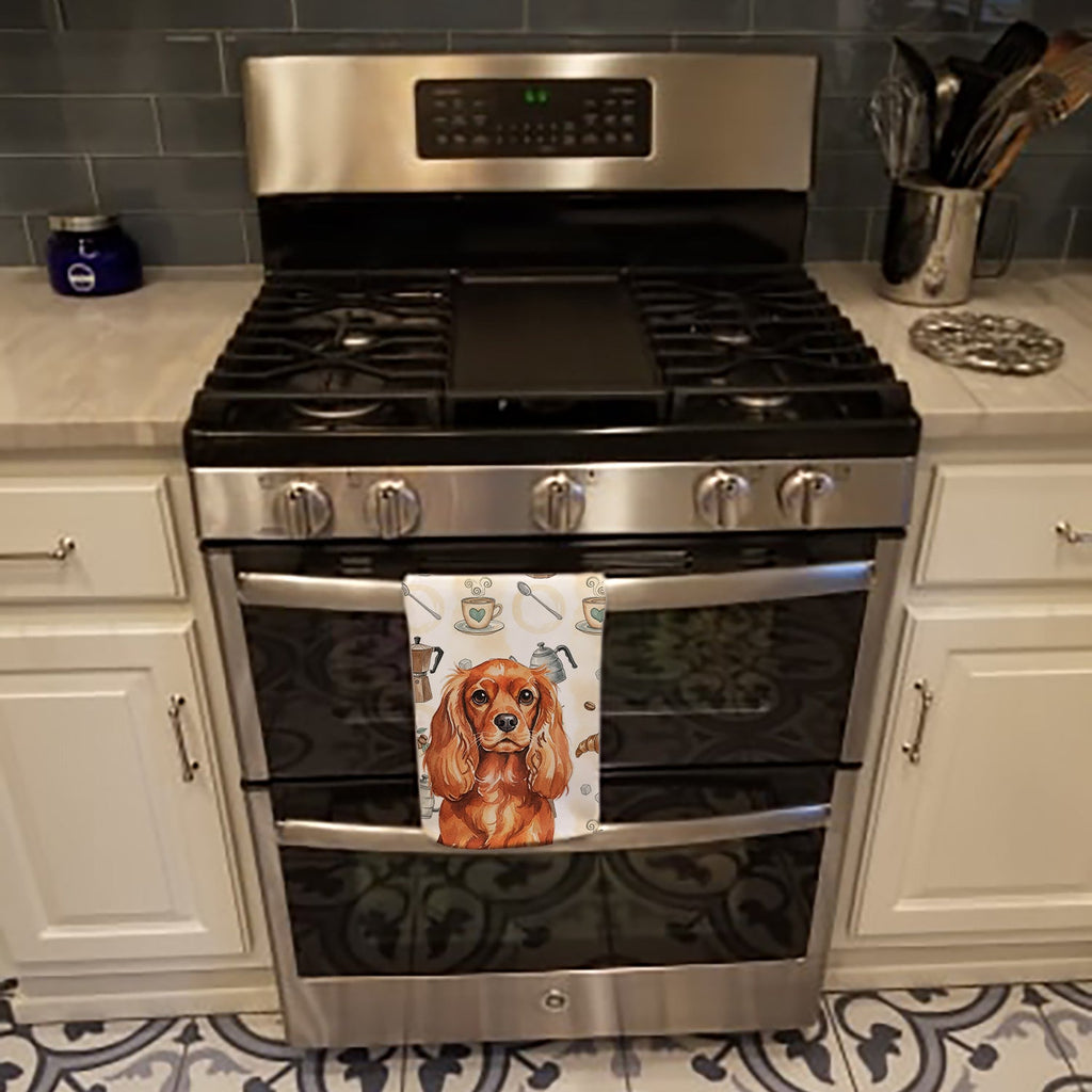 Ruby English Toy Spaniel Coffee Bar Kitchen Towel Velour Plush Front and Cotton Loop Back Machine Washable