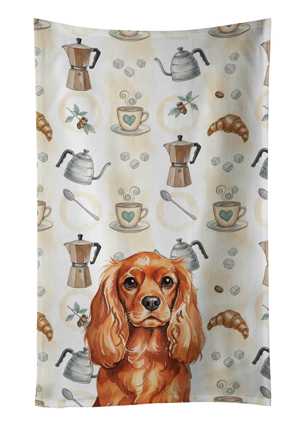 Ruby English Toy Spaniel Coffee Bar Kitchen Towel Velour Plush Front and Cotton Loop Back Machine Washable
