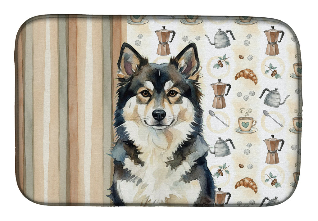 Finnish Lapphund Coffee Bar Dish Drying Mat Absorbent Dish Drying Mat Pad for Kitchen Counter Dish Drainer Mat for Countertop, 14 x 21", Multicolor
