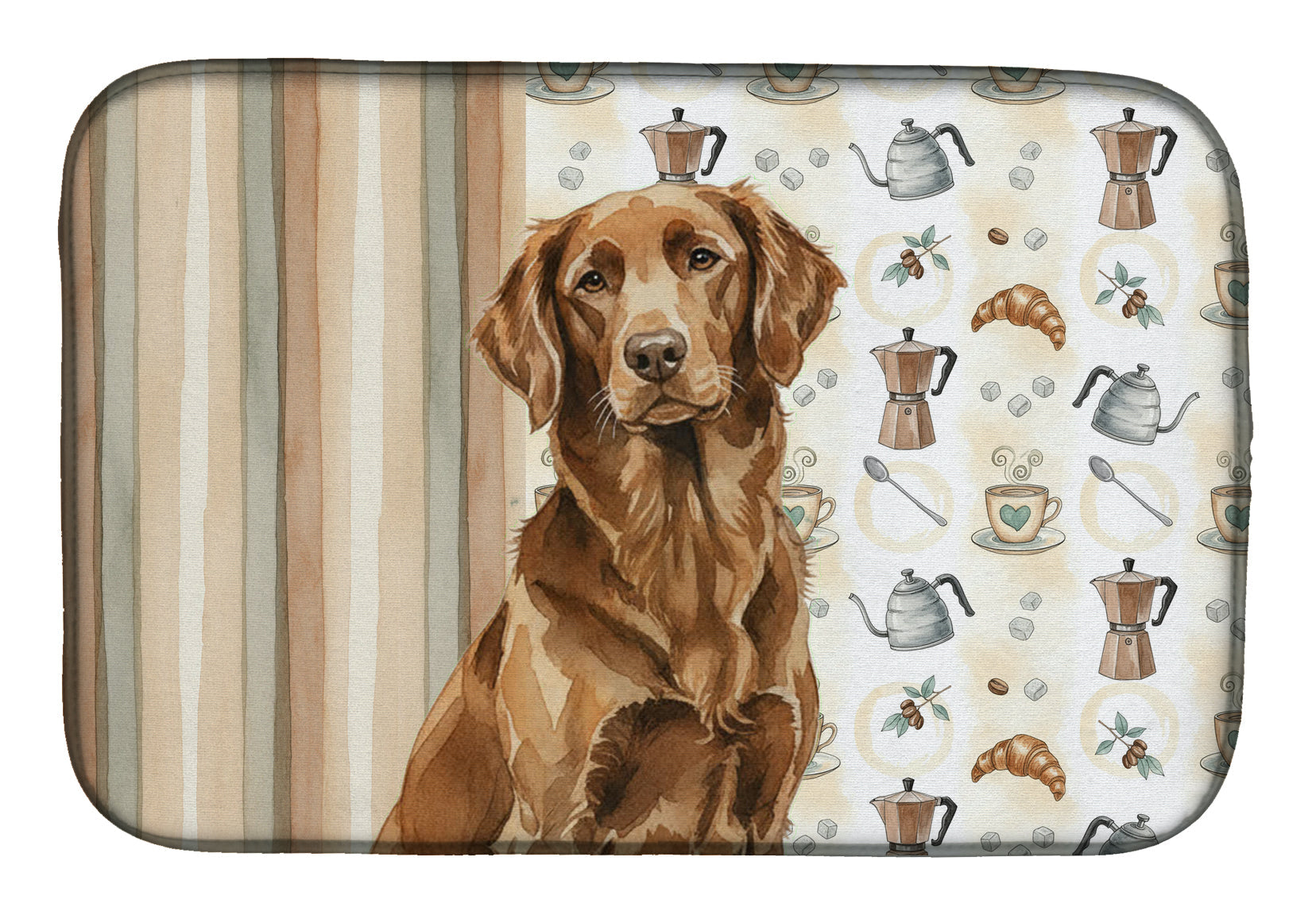 Liver Flat-Coated Retriever Coffee Bar Dish Drying Mat Absorbent Dish Drying Mat Pad for Kitchen Counter Dish Drainer Mat for Countertop, 14 x 21", Multicolor