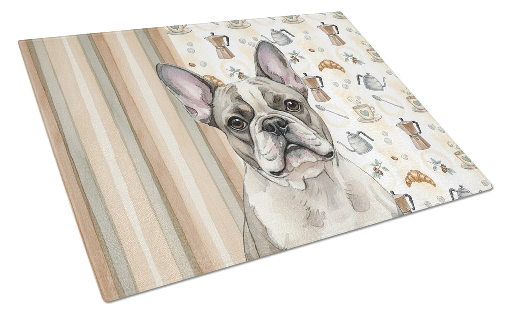Pied French Bulldog Coffee Bar Cutting Board Tempered Glass Kitchen Cutting Surface, Heat Resistant Chopping, Non-Slip Feet, Food Prep & Serving