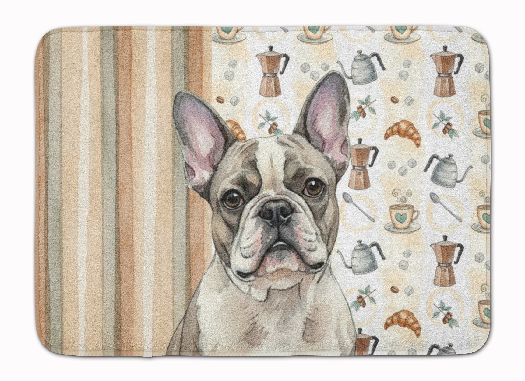 Pied French Bulldog Coffee Bar Memory Foam Kitchen Mat Machine Washable Anti-Fatigue Cushion Comfort Bath or Kitchen Rug