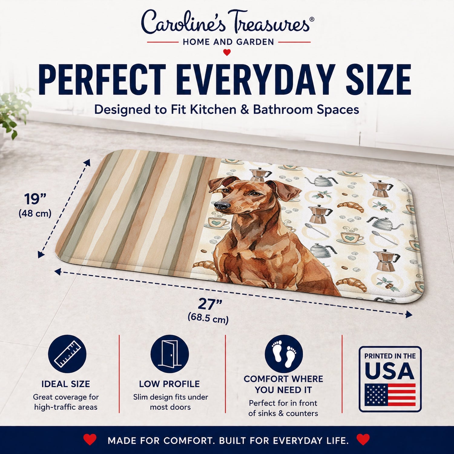 Red German Pinscher Coffee Bar Memory Foam Kitchen Mat Machine Washable Anti-Fatigue Cushion Comfort Bath or Kitchen Rug