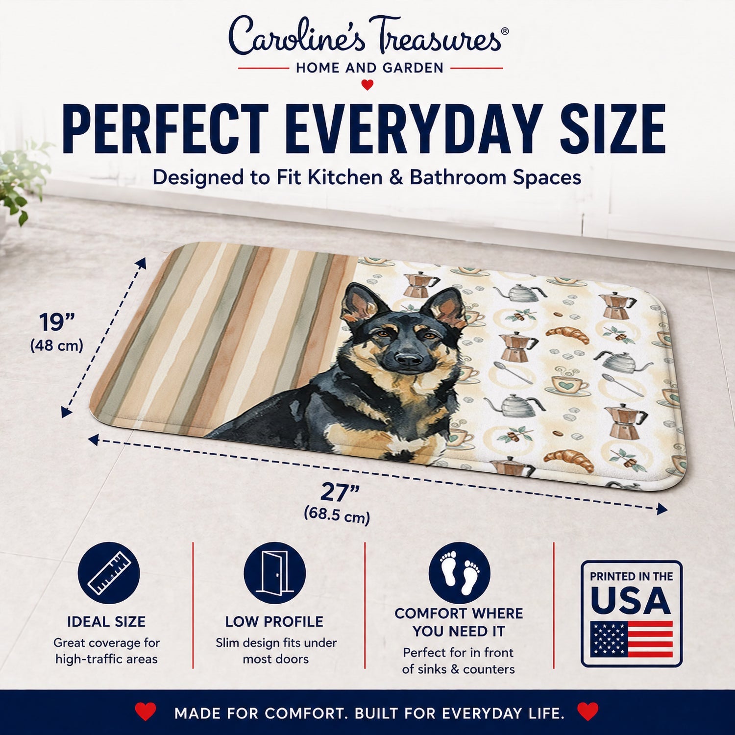 Black and Tan German Shepherd Coffee Bar Memory Foam Kitchen Mat Machine Washable Anti-Fatigue Cushion Comfort Bath or Kitchen Rug