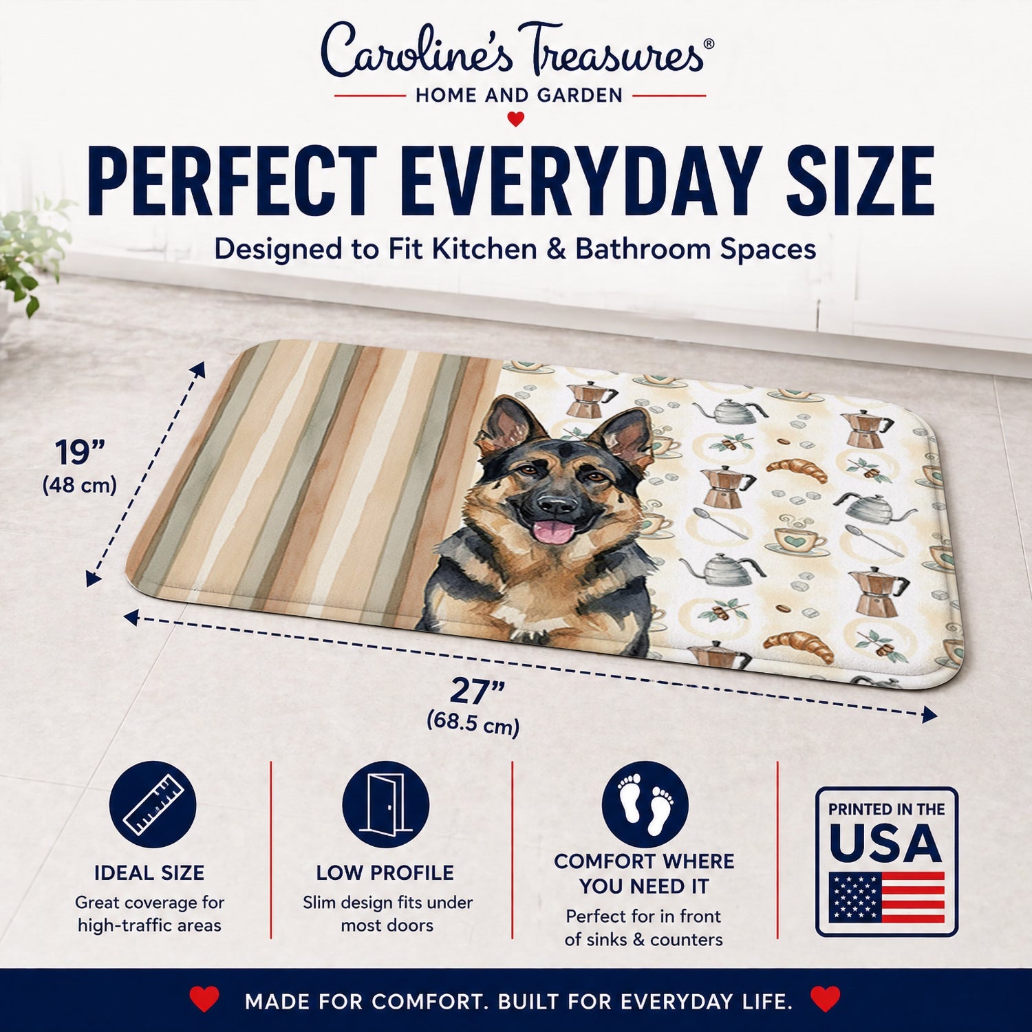 German Shepherd Coffee Bar Memory Foam Kitchen Mat Machine Washable Anti-Fatigue Cushion Comfort Bath or Kitchen Rug
