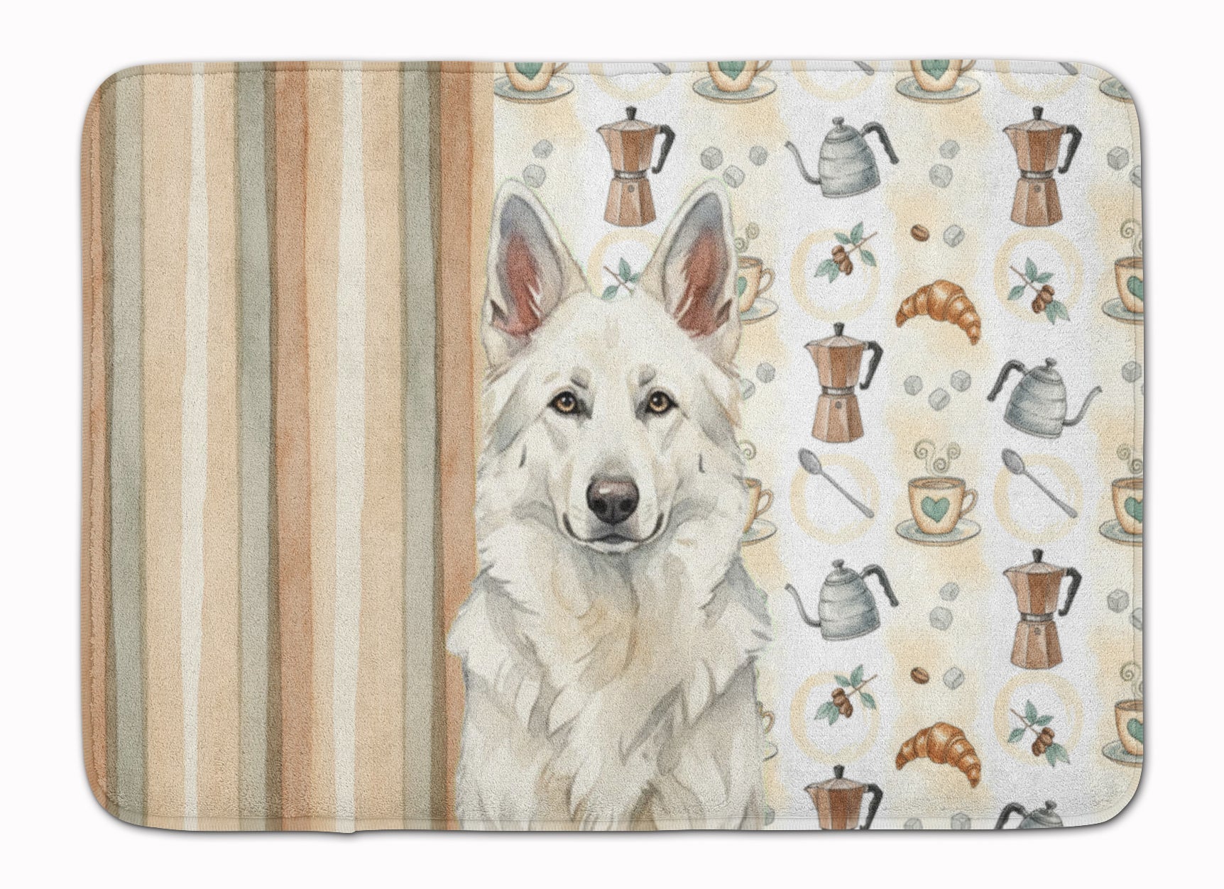 White German Shepherd Coffee Bar Memory Foam Kitchen Mat Machine Washable Anti-Fatigue Cushion Comfort Bath or Kitchen Rug