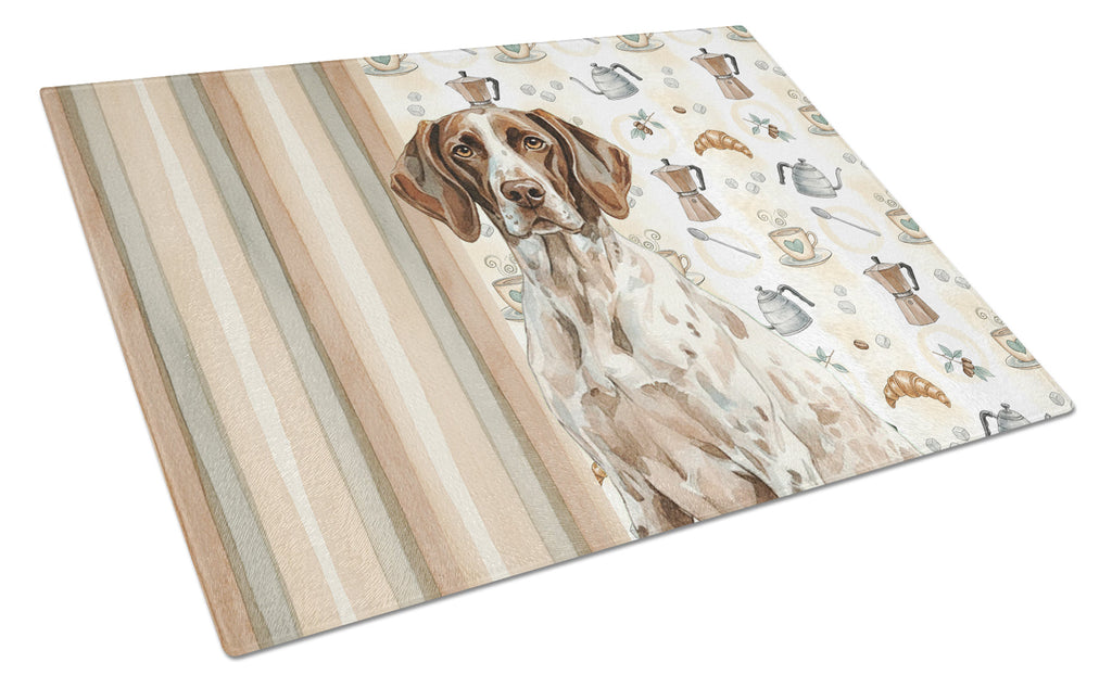 German Shorthaired Pointer Coffee Bar Cutting Board Tempered Glass Kitchen Cutting Surface, Heat Resistant Chopping, Non-Slip Feet, Food Prep & Serving