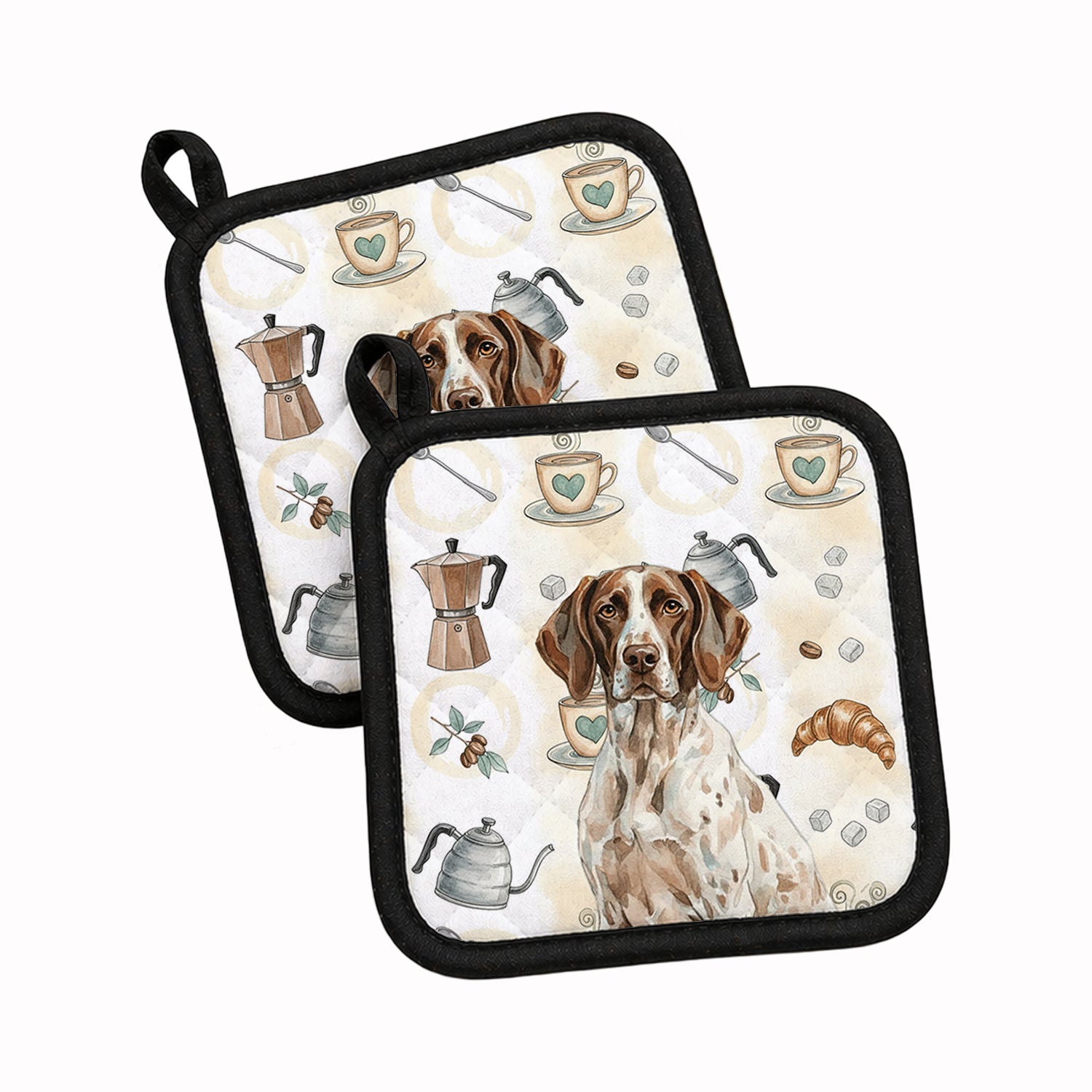 German Shorthaired Pointer Coffee Bar Pot Holder Set of 2 Heat Resistant Quilted Hot Pads 7.5 x 7.5 Inch, Insulated Kitchen Trivets for Cooking & Baking