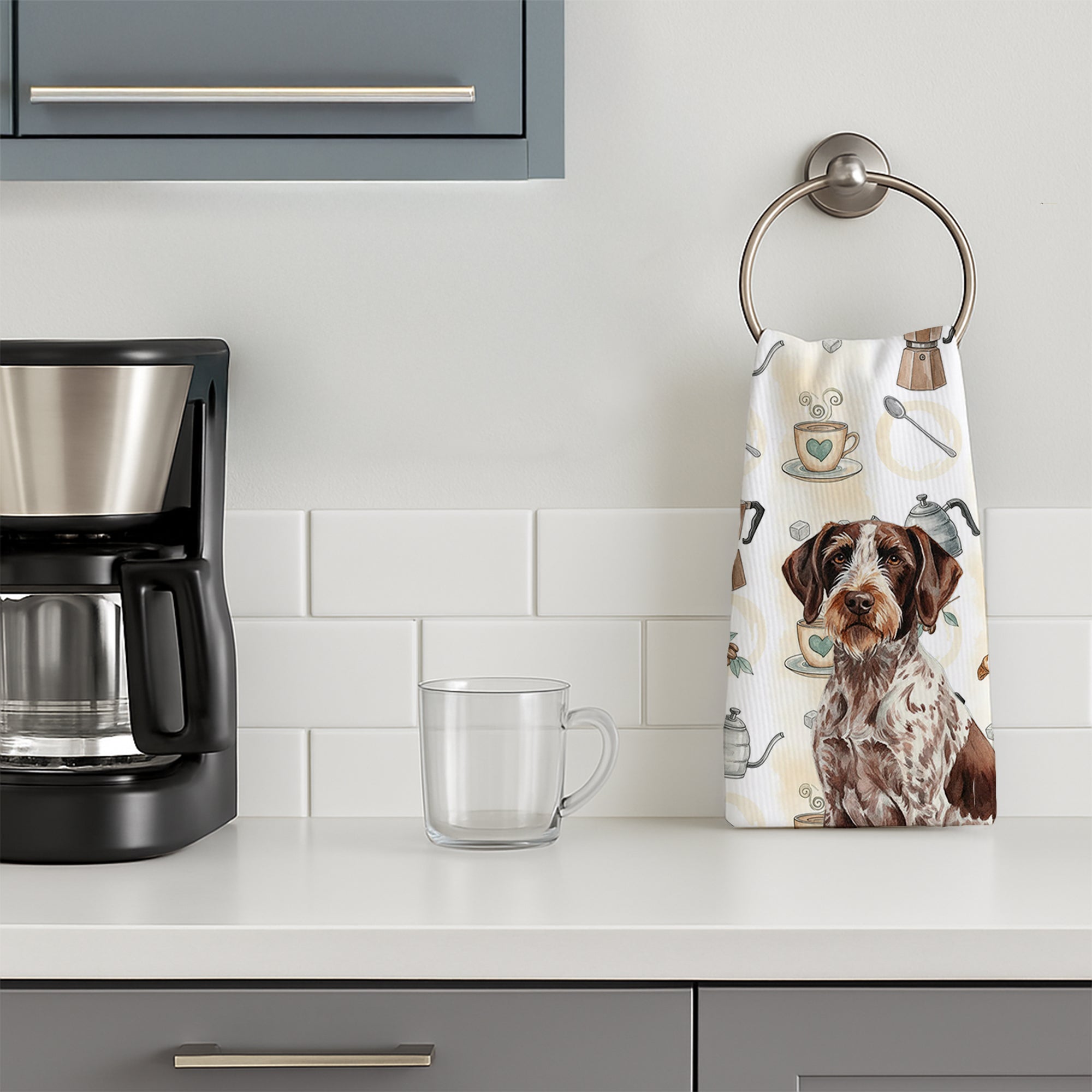 Roan German Wirehaired Pointer Coffee Bar Kitchen Towel Velour Plush Front and Cotton Loop Back Machine Washable