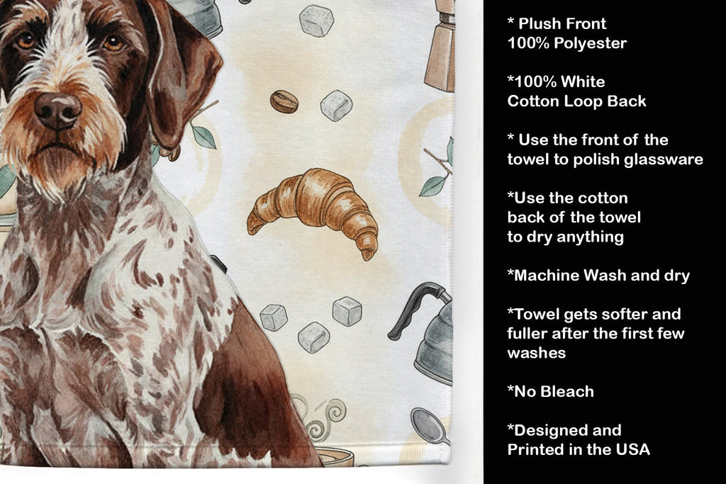 Roan German Wirehaired Pointer Coffee Bar Kitchen Towel Velour Plush Front and Cotton Loop Back Machine Washable