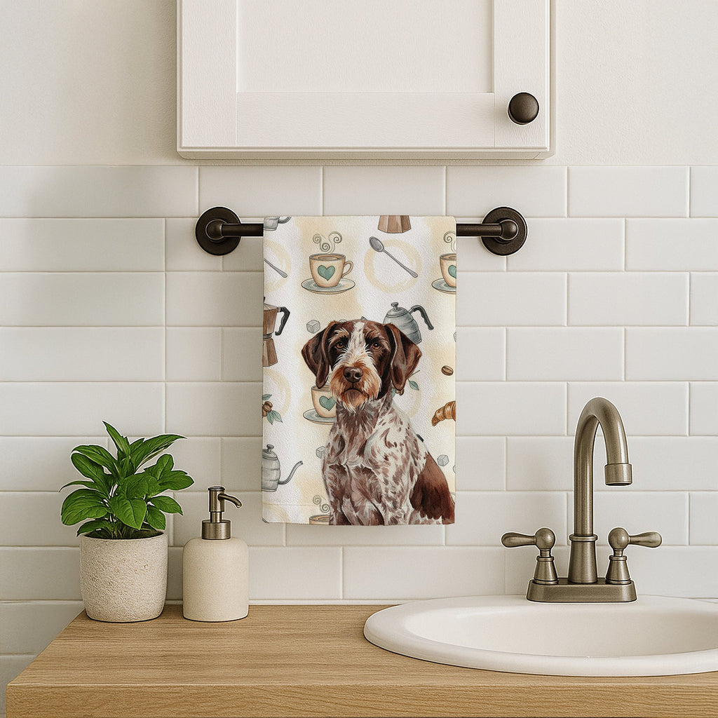 Roan German Wirehaired Pointer Coffee Bar Kitchen Towel Velour Plush Front and Cotton Loop Back Machine Washable