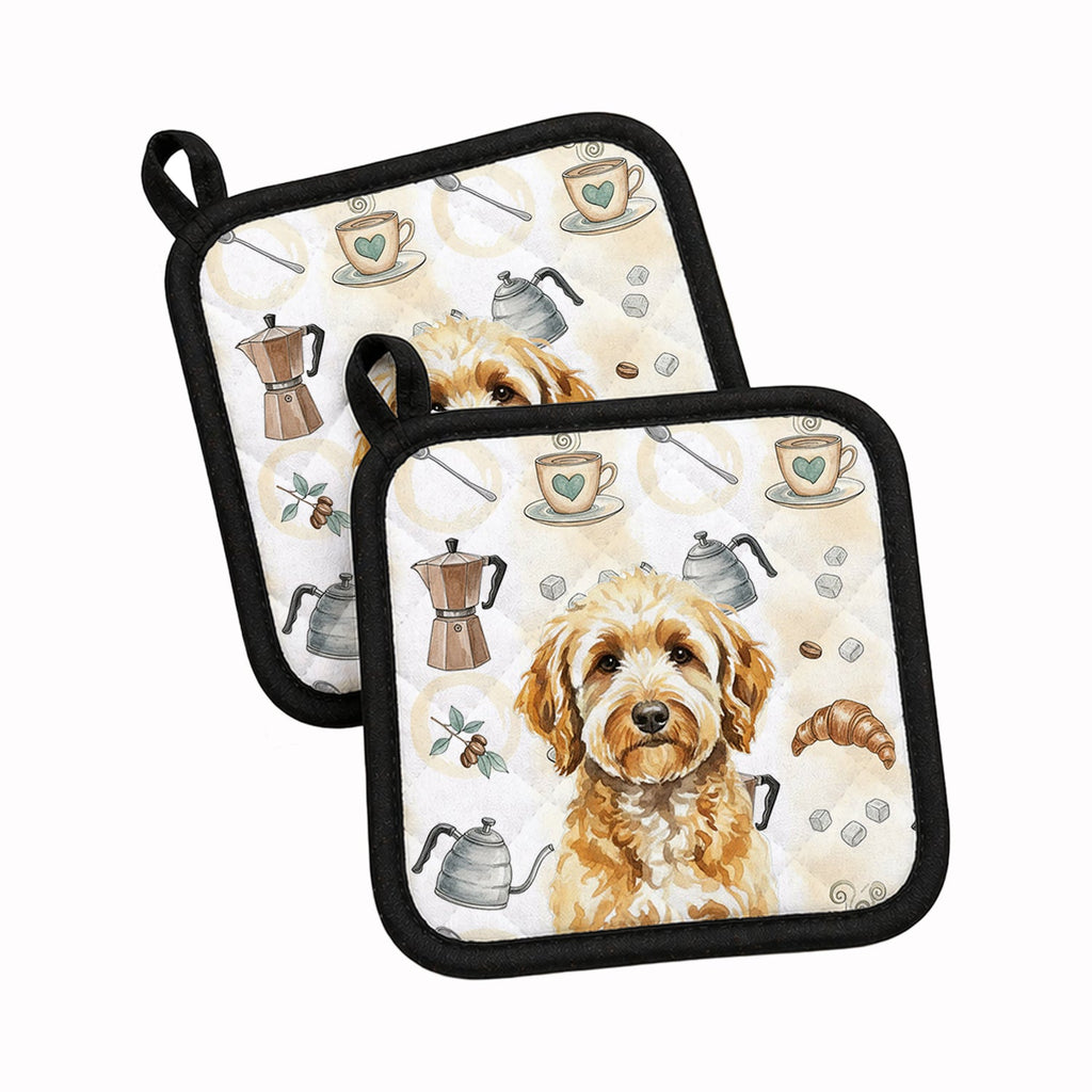 Goldendoodle Coffee Bar Pot Holder Set of 2 Heat Resistant Quilted Hot Pads 7.5 x 7.5 Inch, Insulated Kitchen Trivets for Cooking & Baking