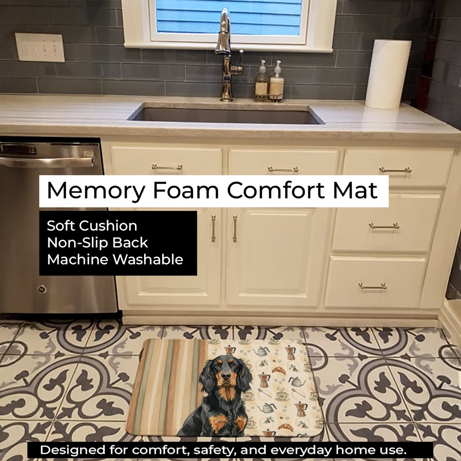 Gordon Setter Coffee Bar Memory Foam Kitchen Mat Machine Washable Anti-Fatigue Cushion Comfort Bath or Kitchen Rug