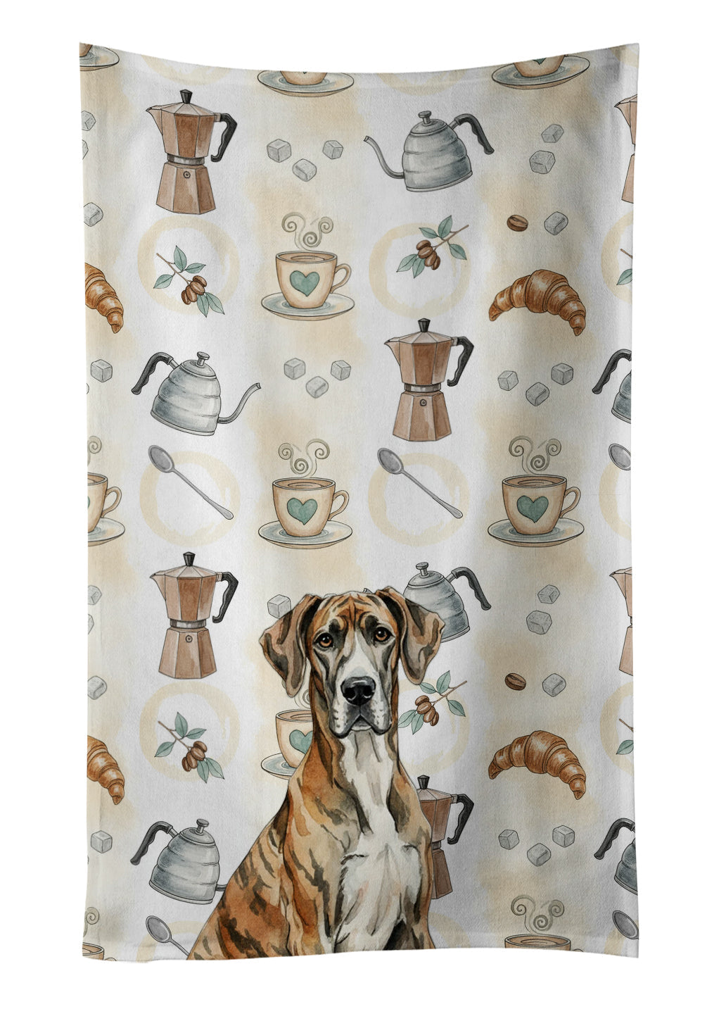 Brindle Great Dane Coffee Bar Kitchen Towel Velour Plush Front and Cotton Loop Back Machine Washable